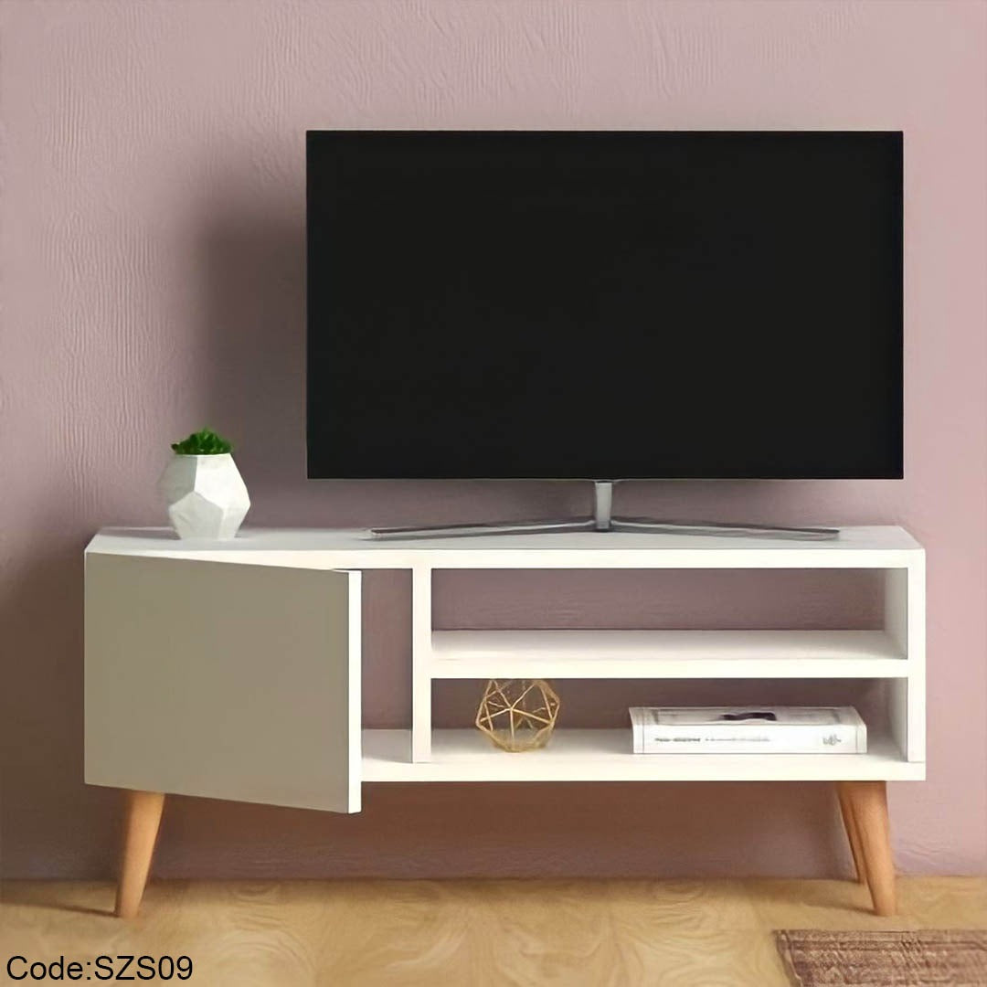 ترابيزة تليفزيون خشب مودرن ضلفة ورفين