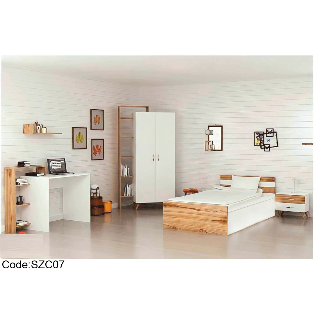 غرفة نوم اطفال كاملة بيضاء بمكتب ودولاب-szc07