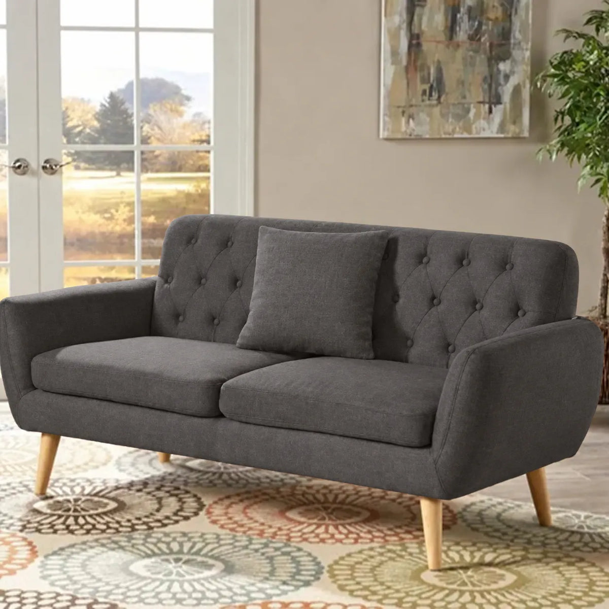 كنبة كابتونيه كتان خشب زان – SZ430