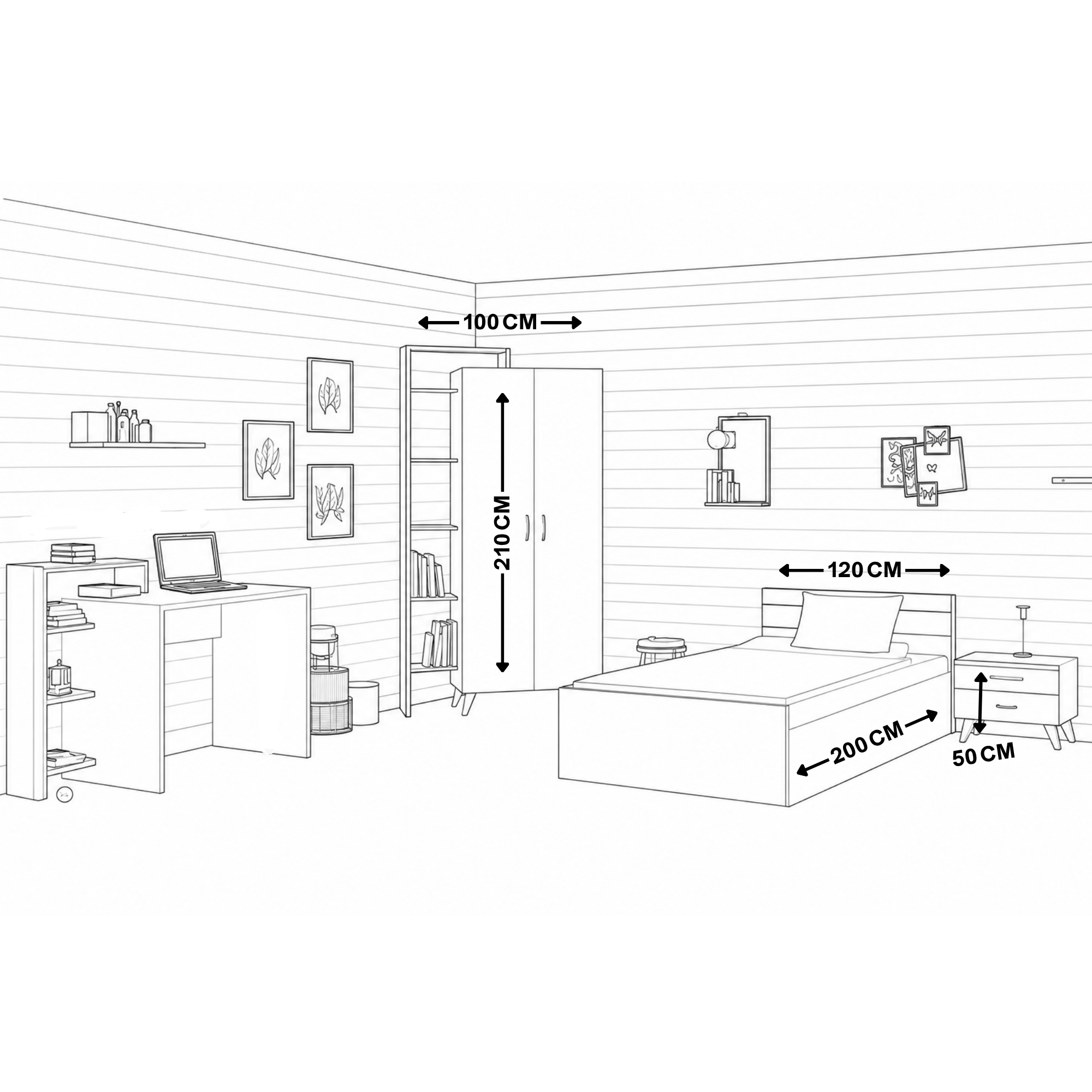 Complete White Children's Bedroom with Desk and Wardrobe - szc07