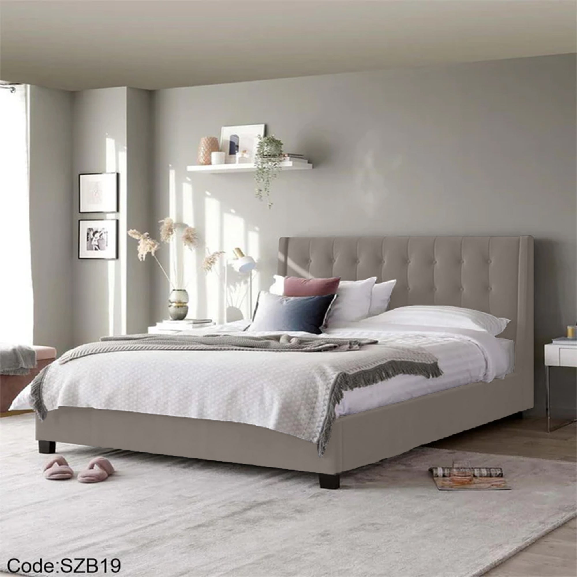 szb19 سرير كابتونيه رمادي