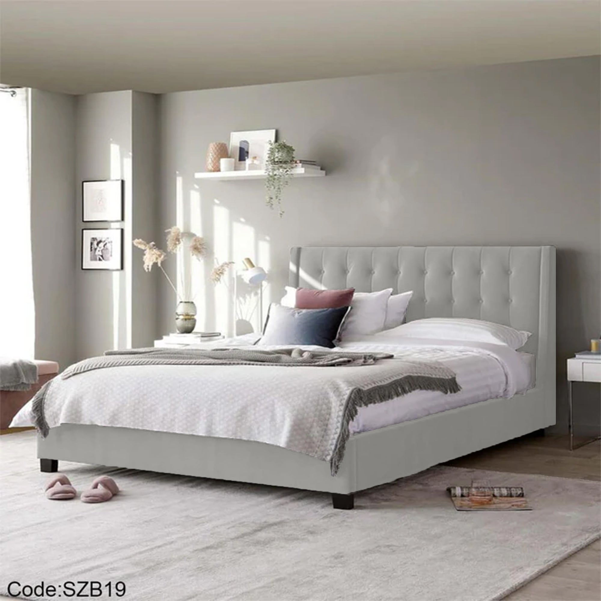 szb19 سرير كابتونيه رمادي