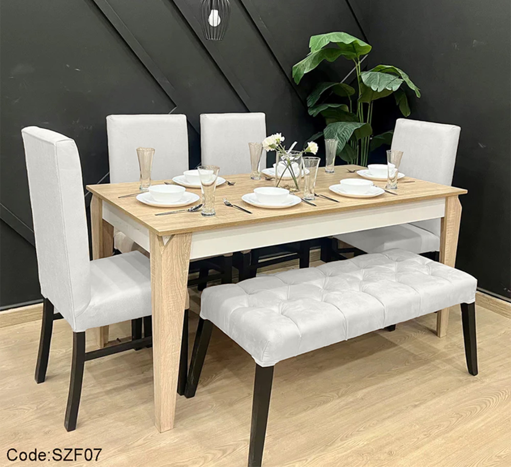 Modern Beige Dining Table with 4 Chairs