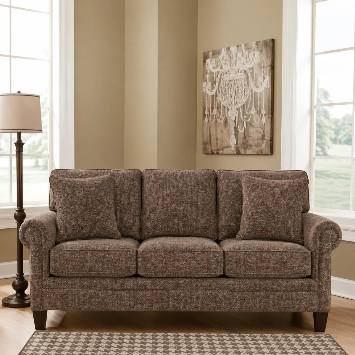 Beige Linen Three-Seater Sofa SZ408