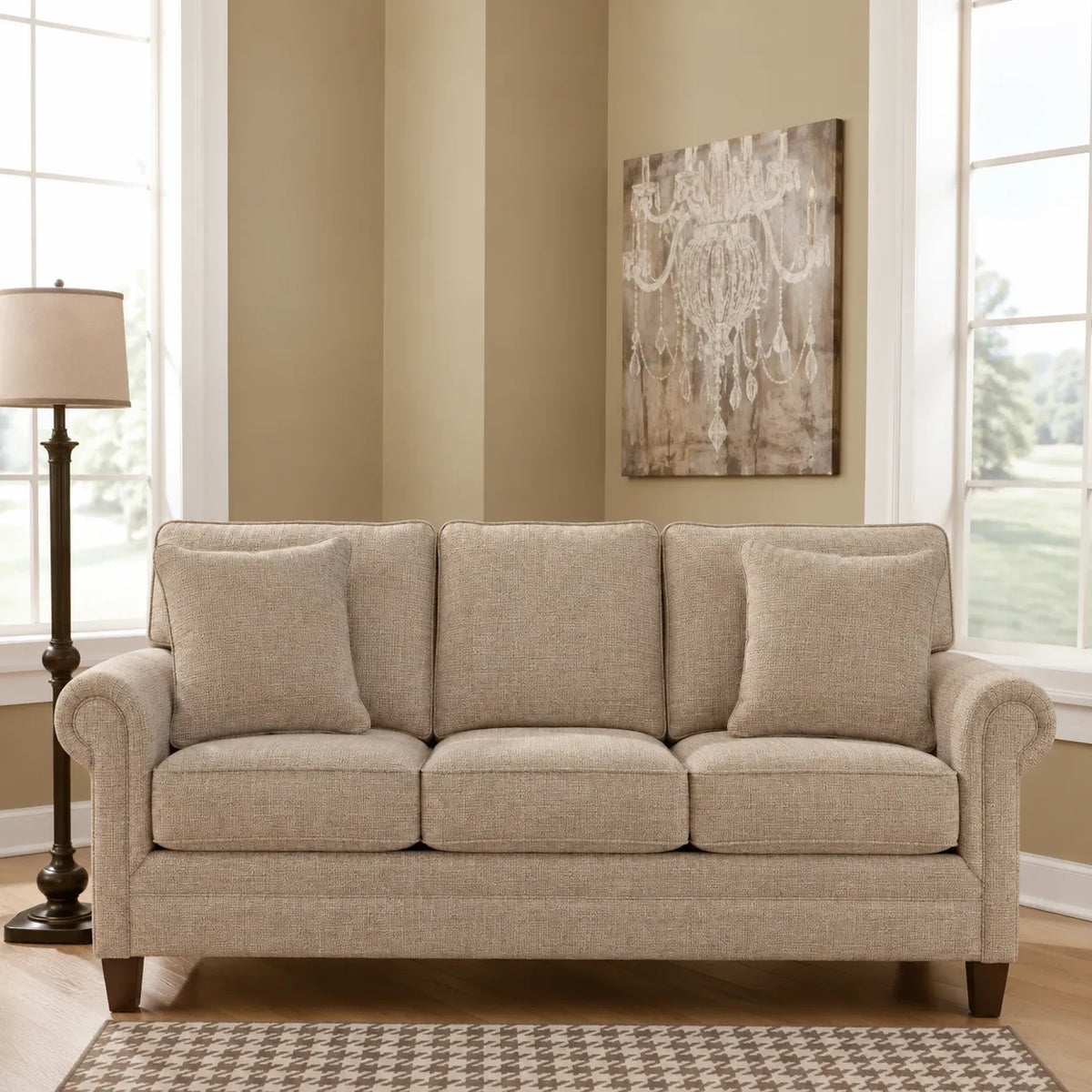Beige Linen Three-Seater Sofa SZ408