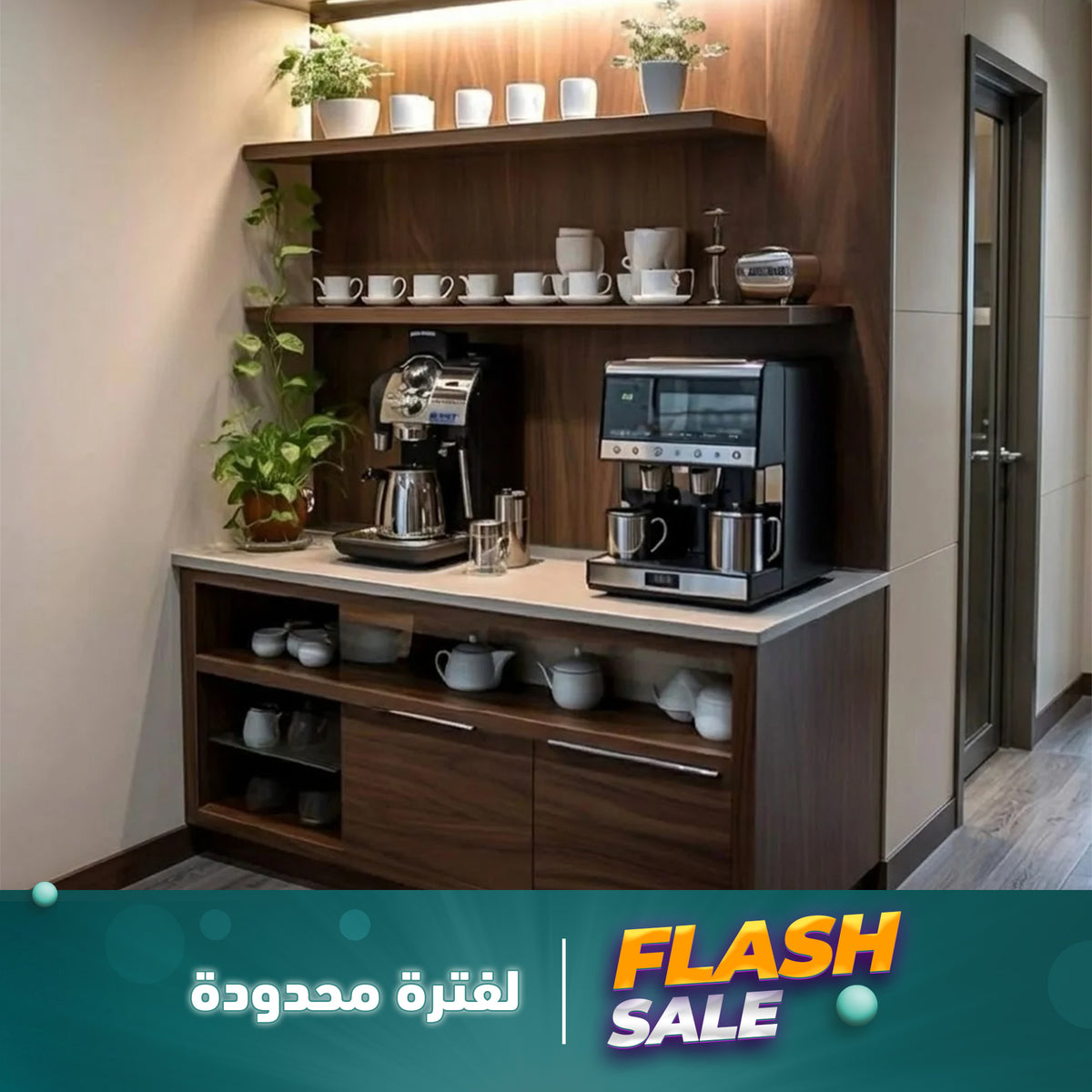 كوفي كورنر خشبي بأرفف متعددة – SZCOR06